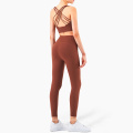 U-neck Seamless Gym Wear Back Cross-criss Strappy Ladies Sports Wear Set Removable Padded Nylon Yoga Set